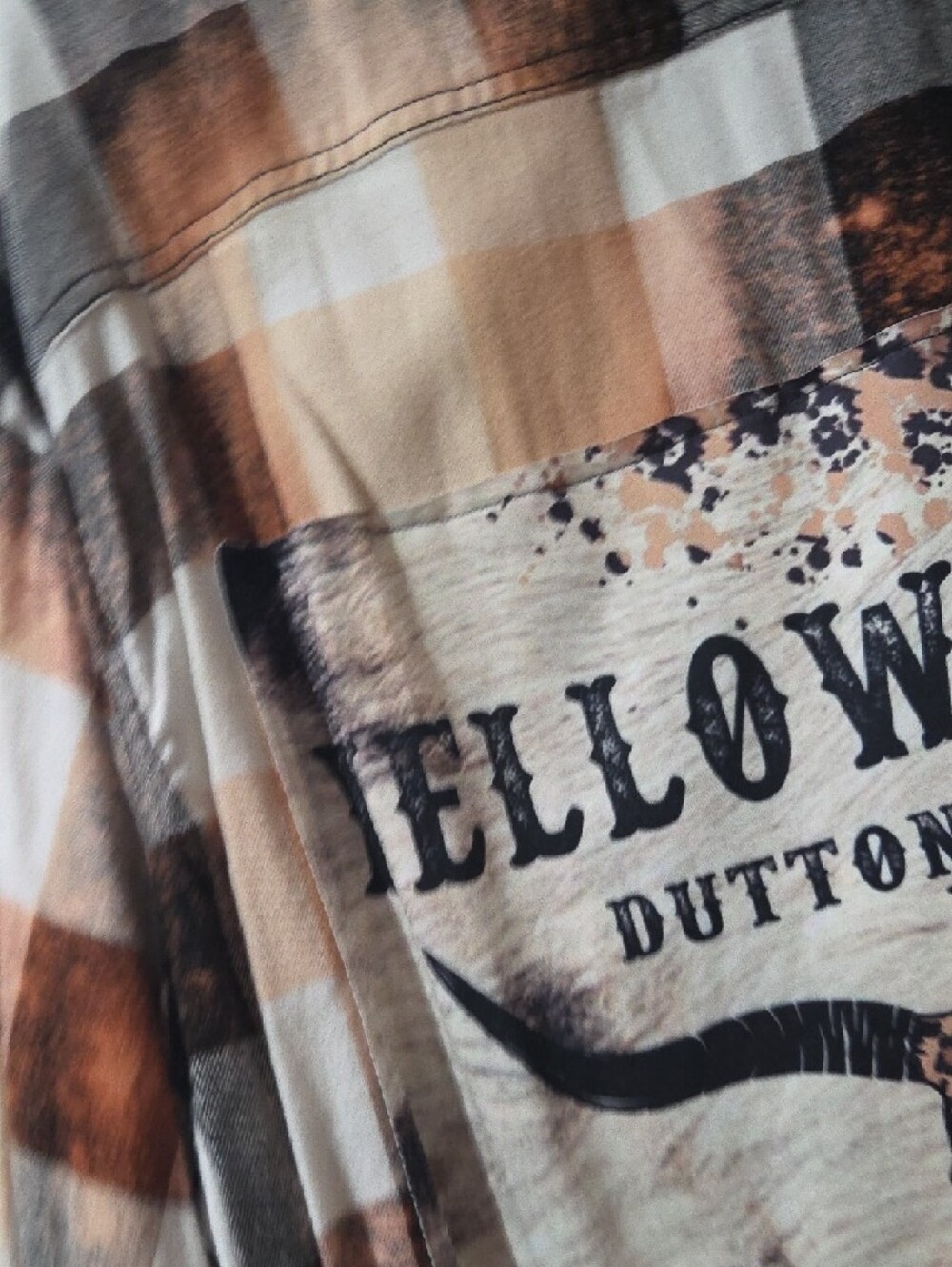 George Plaid Button-Down Flannel Shirt - Black, White & Brown Hand Bleached - Picture 10 of 12